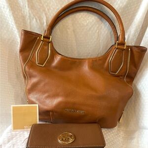 Michael Kors Cognac Leather Tote with Matching Wallet